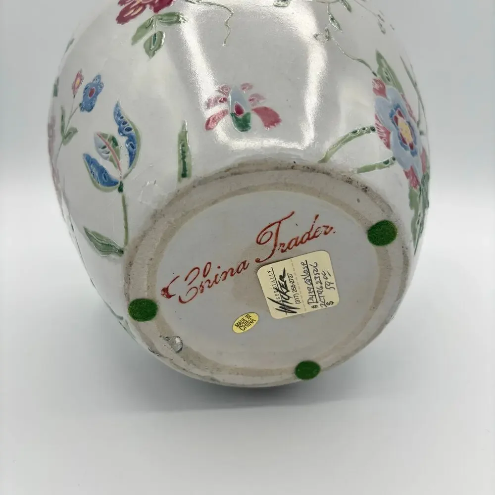 Vintage China Trader Porcelain Vase Hand Painted Floral Chinoiserie Pastel 9